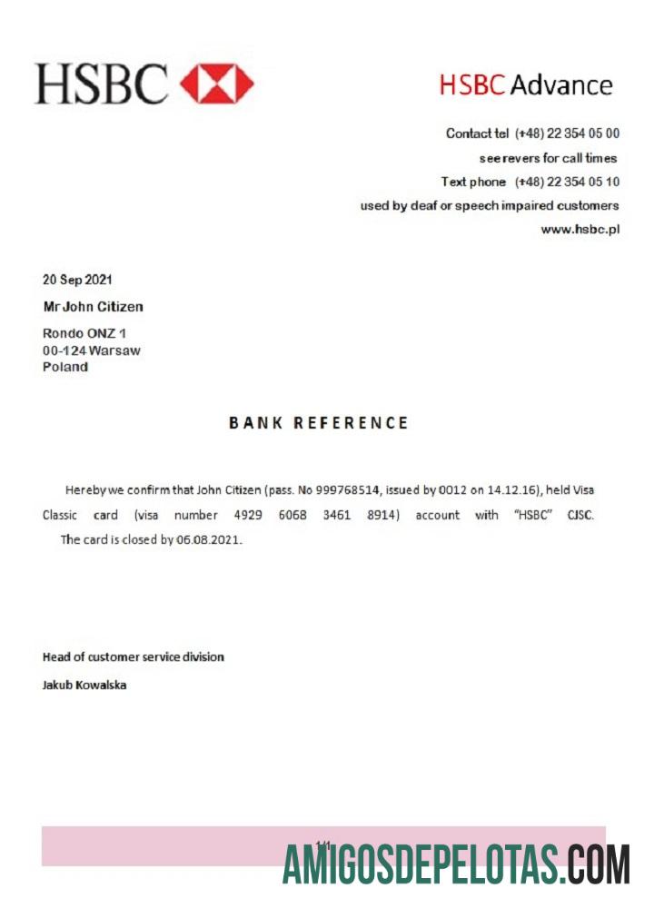 Referência de fechamento antecipado do HSBC da Polônia exemplo